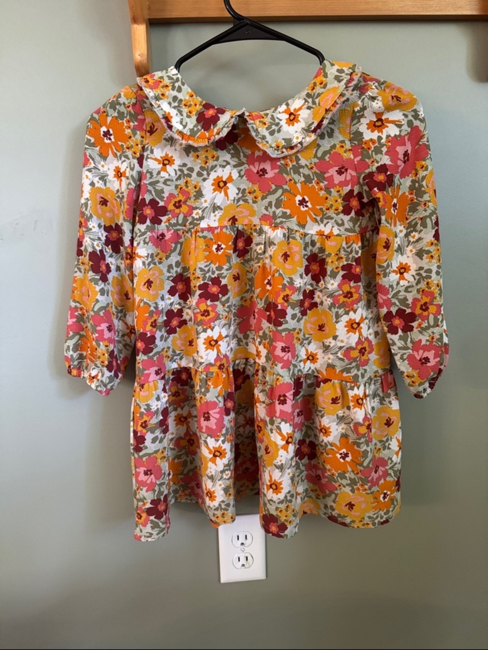 Joe Fresh Floral Peter Pan Collar Dress in Cream with Pink & Orange Flowers